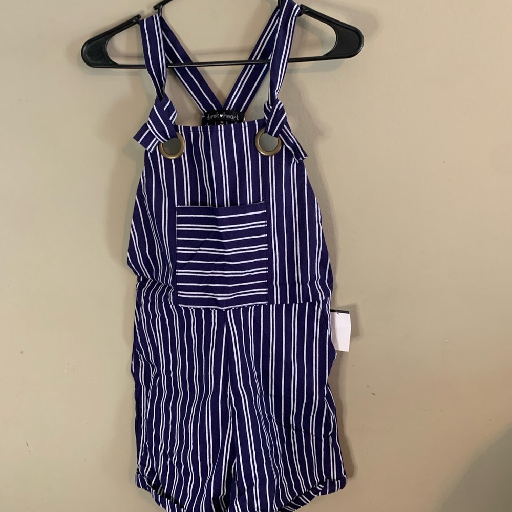 Derek Heart Blue and White Striped Romper with Adjustable Straps